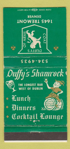 Matchbook Cover - Duffy's Shamrock Denver Colorado WEAR 30 Strike