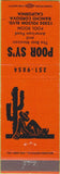 Matchbook Cover - Poor Sy's Mexican Food Rancho Cordova CA billiards cactus