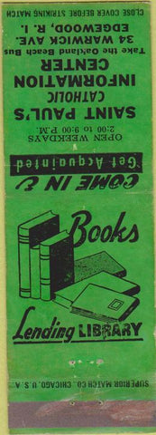 Matchbook Cover - Saint Paul's Catholic Info Center Edgewood RI green
