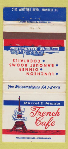 Matchbook Cover Marcel & Jeanne French Cafe Eiffel Tower Montebello CA 30 Strike