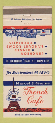 Matchbook Cover Marcel & Jeanne French Cafe Eiffel Tower Montebello CA 30 Strike