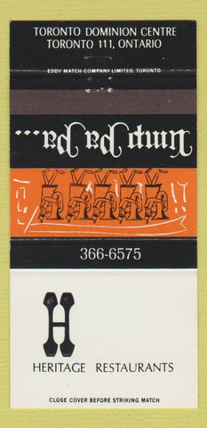 Matchbook Cover - Heritage Restaurant Toronto ON 30 Strike