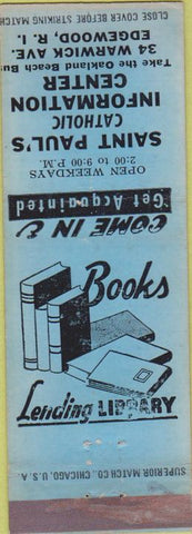 Matchbook Cover - Saint Paul's Catholic Info Center Edgewood RI blue