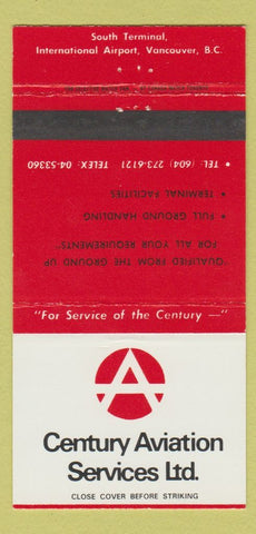 Matchbook Cover - Century Avaiation Vancouver BC 30 Strike