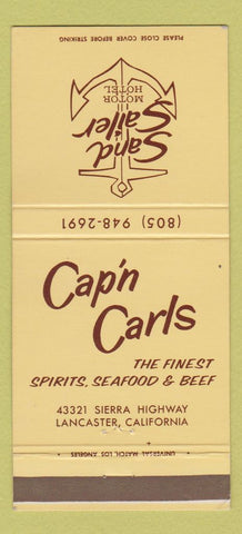 Matchbook Cover - Cap'n Carls Sand Sailer Motor Hotel Lancaster CA 30 Strike
