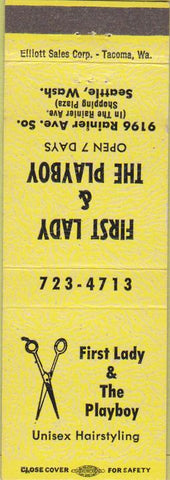 Matchbook Cover - First Lady  and  The Playboy hair salon Seattle WA yellow