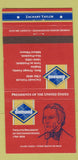 Matchbook Cover - Diamond US Presidents Zachary Taylor 30 Strike