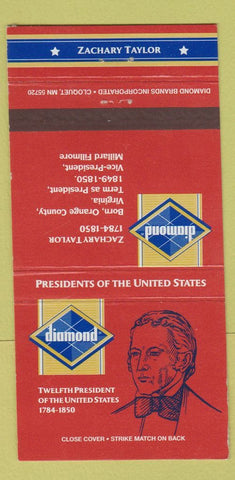 Matchbook Cover - Diamond US Presidents Zachary Taylor 30 Strike