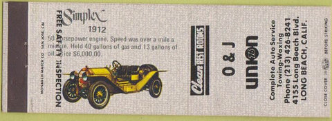 Matchbook Cover - O and J Union oil gas Long Beach CA