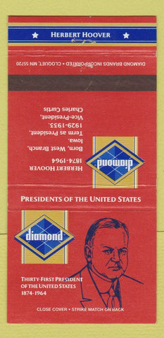 Matchbook Cover - Diamond US Presidents Herbert Hoover 30 Strike