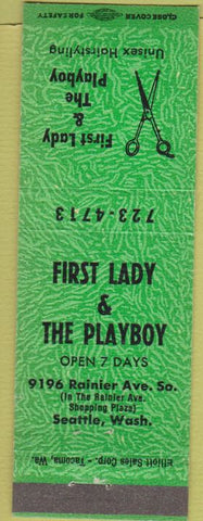 Matchbook Cover - First Lady  and  The Playboy hair salon Seattle WA green