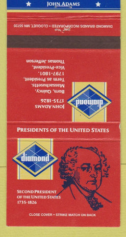 Matchbook Cover - Diamond US Presidents John Adams 30 Strike