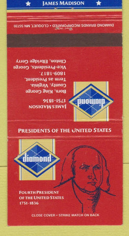 Matchbook Cover - Diamond US Presidents James Madison 30 Strike