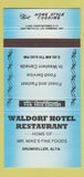 Matchbook Cover - Waldorf Hotel Restaurant Drumheller AB BLUE 30 Strike