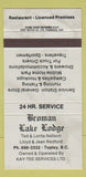 Matchbook Cover - Broman Lake Lodge Topley BC 30 Strike