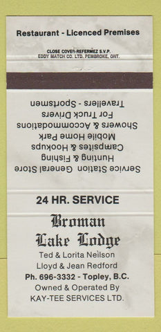 Matchbook Cover - Broman Lake Lodge Topley BC 30 Strike