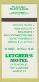 Matchbook Cover - Letcher's Motel Fort Lawrence Amherst NS 30 Strike