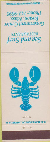 Matchbook Cover - Sea and Surf Restaurants Boston MA lobster