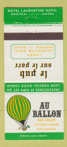 Matchbook Cover - Au Ballon Montreal QC Hotel Laurentien  30 Strike