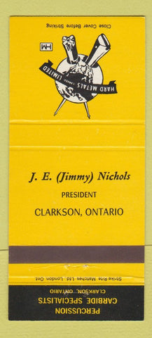 Matchbook Cover - Hard Metals Limited Carbide Specialists Clarkson ON 30 Strike