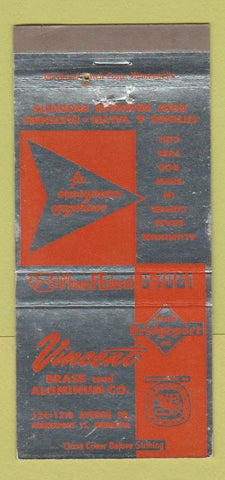 Matchbook Cover - Vincent Brass Aluminum Minneapolis MN WEAR 30 Strike