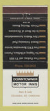 Matchbook Cover - Downtowner Motor Inns Columbia SC 30 Strike