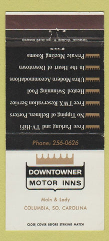 Matchbook Cover - Downtowner Motor Inns Columbia SC 30 Strike