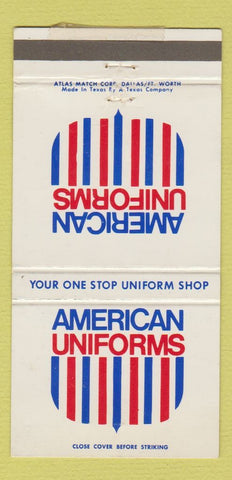 Matchbook Cover - American Uniforms Houston Fort Worth Dallas TX 30 Strike