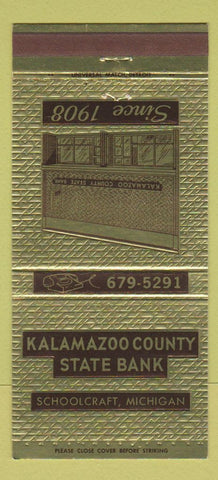 Matchbook Cover - Kalamazoo State Bank Schoolcraft MI 30 Strike