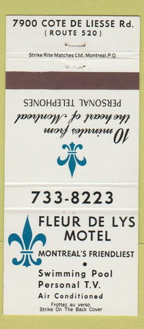 Matchbook Cover - Fleur De Lys Motel Montreal QC 30 Strike