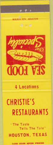 Matchbook Cover - Christie's Restaurant Houston TX lobster