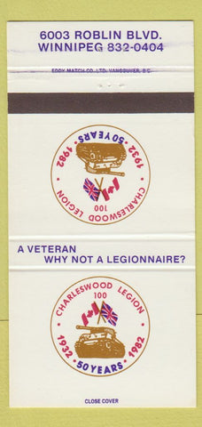Matchbook Cover - Charleswood Legion Winnipeg MB 1982 30 Strike