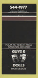 Matchbook Cover - Guys and Dolls Hair Salon Kingston ON 30 Strike