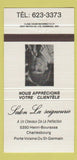 Matchbook Cover - Salon La Seigneurie Porte Voisine Du St Germain QC 30 Strike