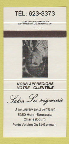 Matchbook Cover - Salon La Seigneurie Porte Voisine Du St Germain QC 30 Strike