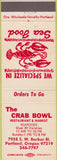 Matchbook Cover - The Crab Bowl Portland OR lobster