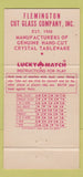 Matchbook Cover - Flemington Cut Glass Company NJ 30 Strike