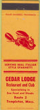 Matchbook Cover - Cedar Lodge Templeton MA lobster