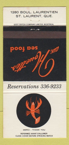 Matchbook Cover - Aux Houettes Seafood St Laurent QC 30 Strike