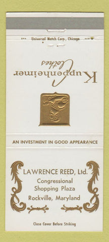 Matchbook Cover Kuppenheimer Men's Clothes Lawrence Reed Rockville MD 30 Strike