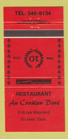 Matchbook Cover - Restaurant Au Crouton Dore St Jean AC 1978 30 Strike