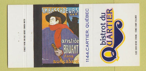 Matchbook Cover - Bitro Du Quartier Quebec QC 30 Strike