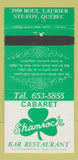 Matchbook Cover - Cabaret Shamrock Bar Restaurant Ste Foy QC 30 Strike