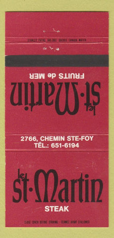 Matchbook Cover - Le St Martin Fruits De Mer Ste Foy QC 30 Strike