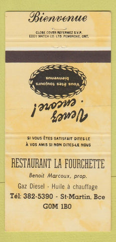 Matchbook Cover - Restaurant La Fourchette St Martin QC 30 Strike