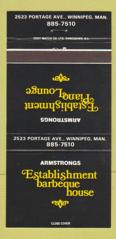 Matchbook Cover - Armstrongs BBQ House Winnipeg MB 30 Strike