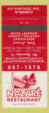 Matchbook Cover - Nazare Restaurant Winnipeg MB 30 Strike