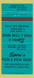 Matchbook Cover - Spiro's Pizza Steak House Winnipeg MB TEAL 30 Strike