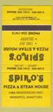Matchbook Cover - Spiro's Pizza Steak House Winnipeg MB YELLOW 30 Strike