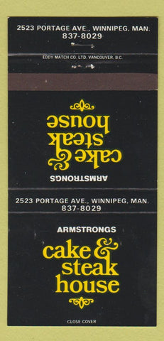 Matchbook Cover - Armstrongs Cake & Steak Winnipeg MB #1 30 Strike